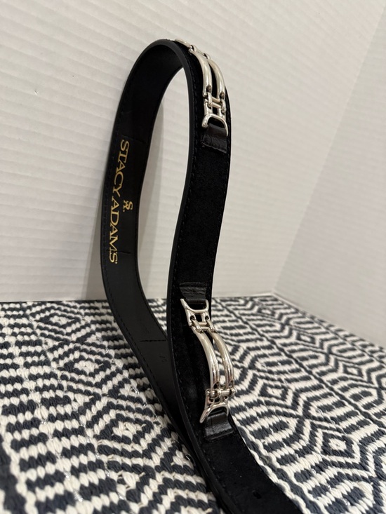 STACY ADAMS Black Grain Leather Belt with Silver Buckle Chain Accent main image 12